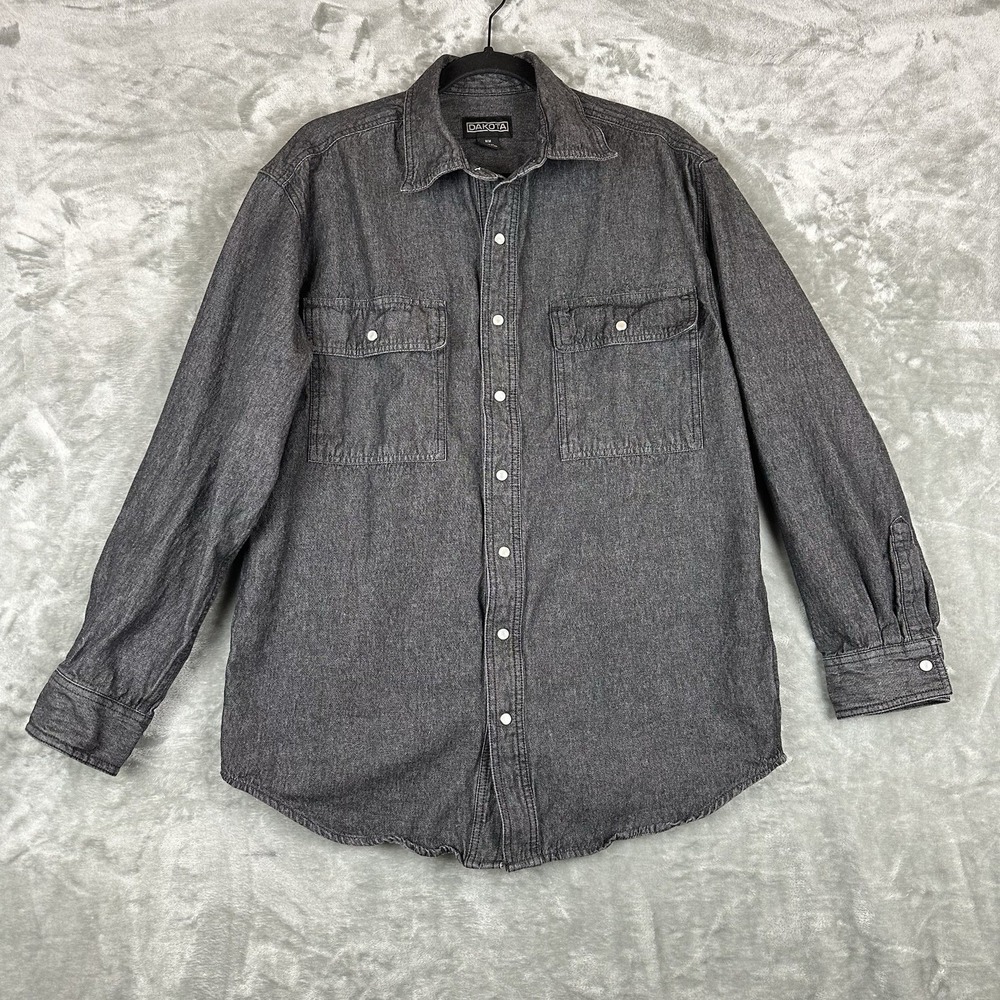 Dakota Button Front Shirt Men's M Black Denim Pearl Snap Closure 100% Cotton